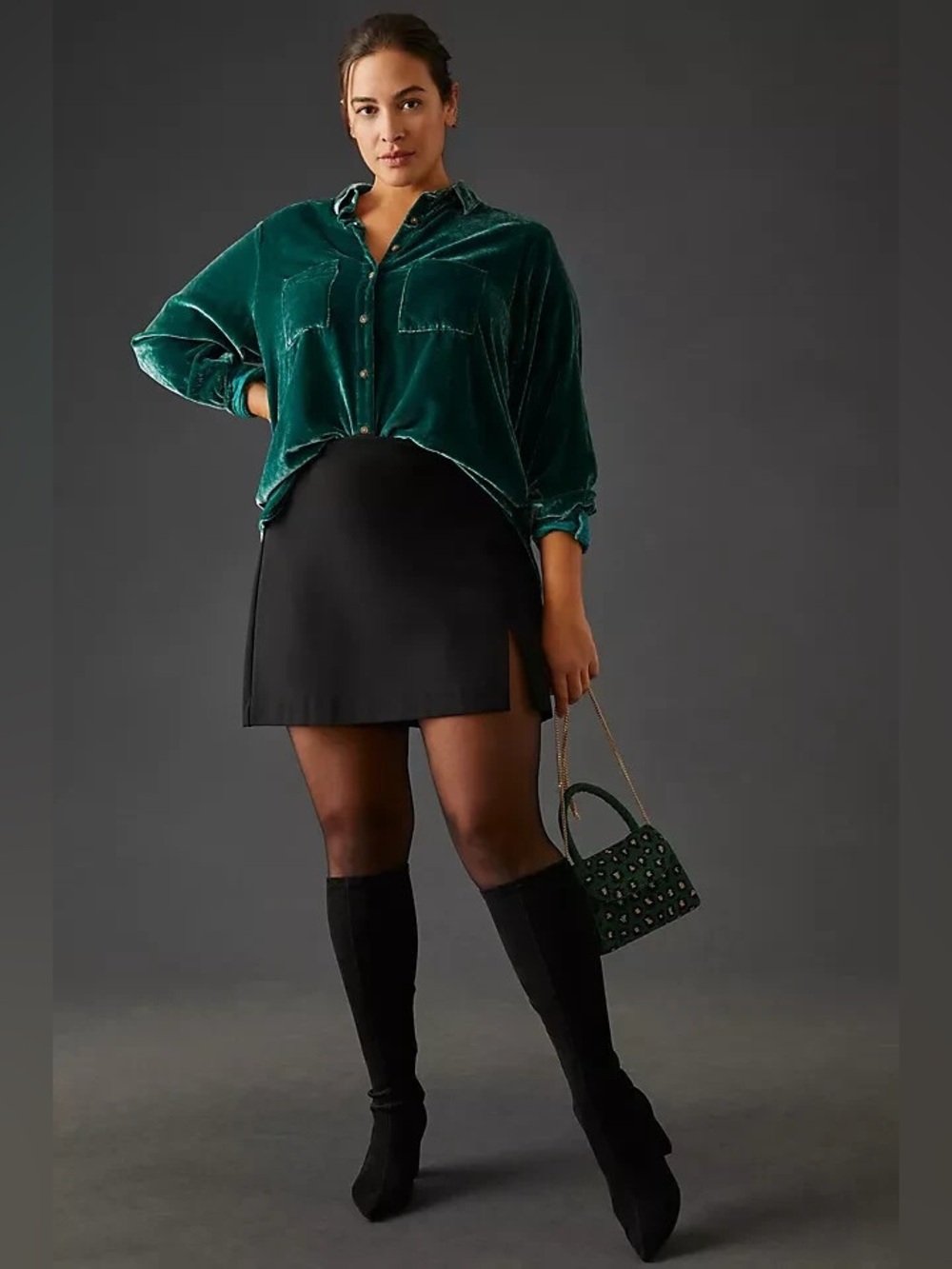 NWT - Pilcro Relaxed Velvet Buttondown Shirt in Hadley Green - Size 3X - Picture 5 of 9